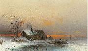 unknow artist Winter picture with cabin at a river Spain oil painting artist